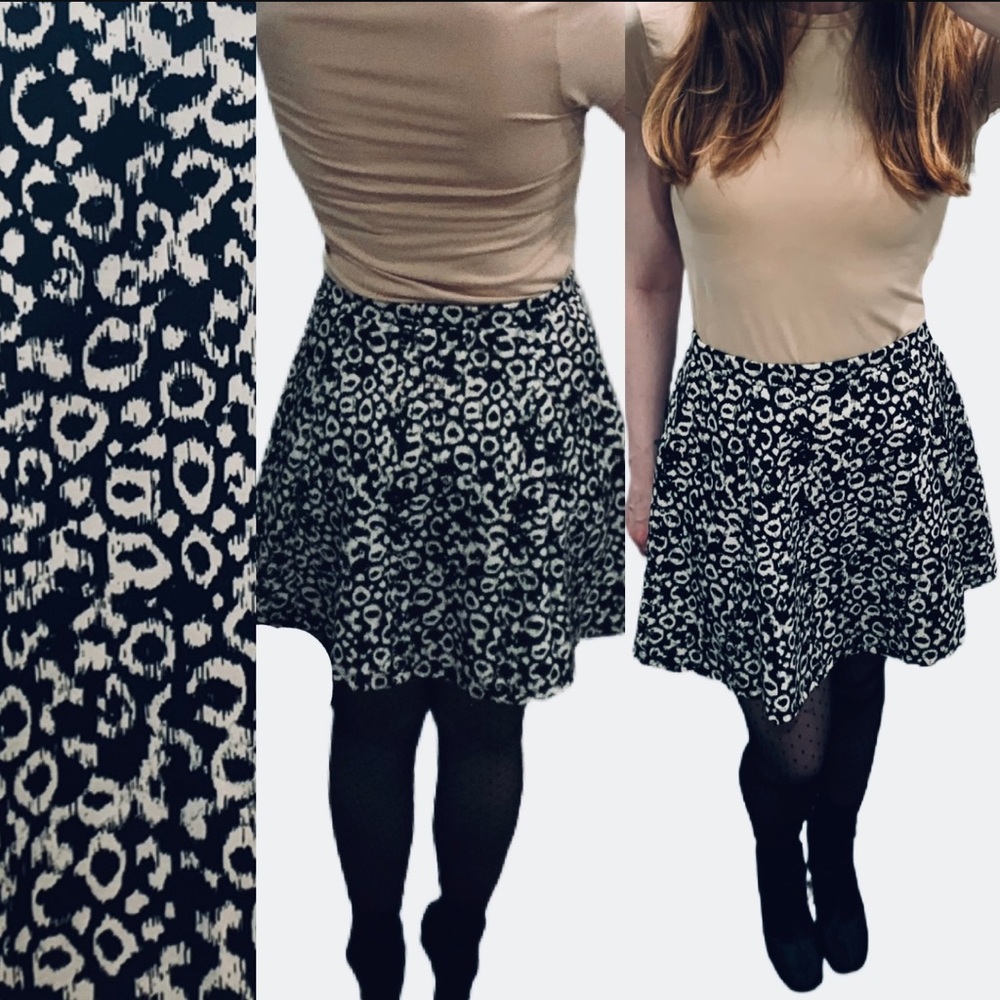 Animal Print Skirt Size M Lily Rose Skater Mini Leopard Cheetah Black White EUC